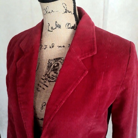Red Corduroy Classic Single Breasted Women's Lined Blazer Single Button Sz XS - Picture 3 of 15